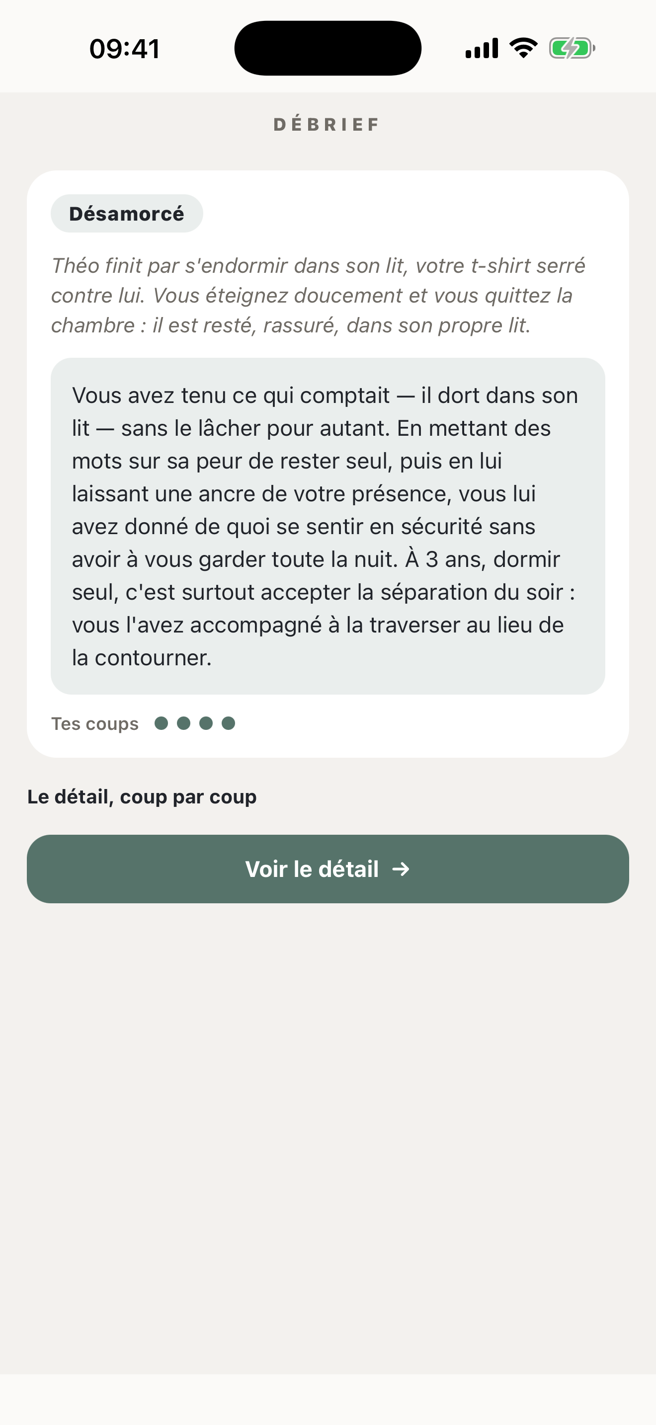 Le débrief du mentor après une scène, détaillé coup par coup
